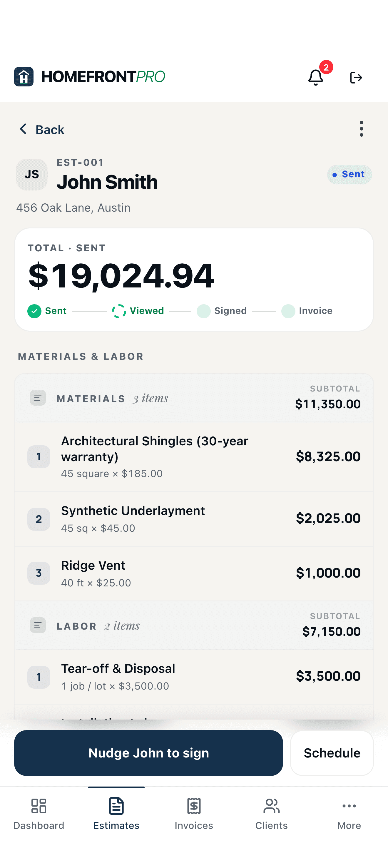 Signed estimate