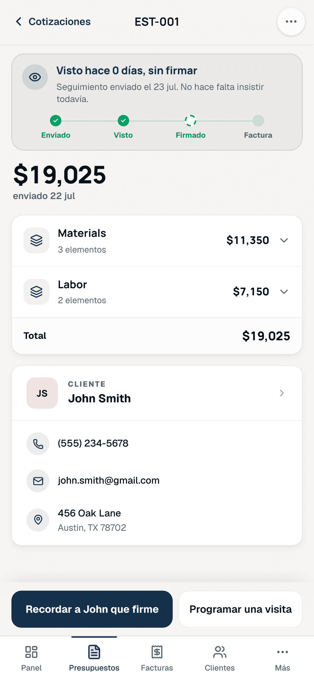 Signed estimate