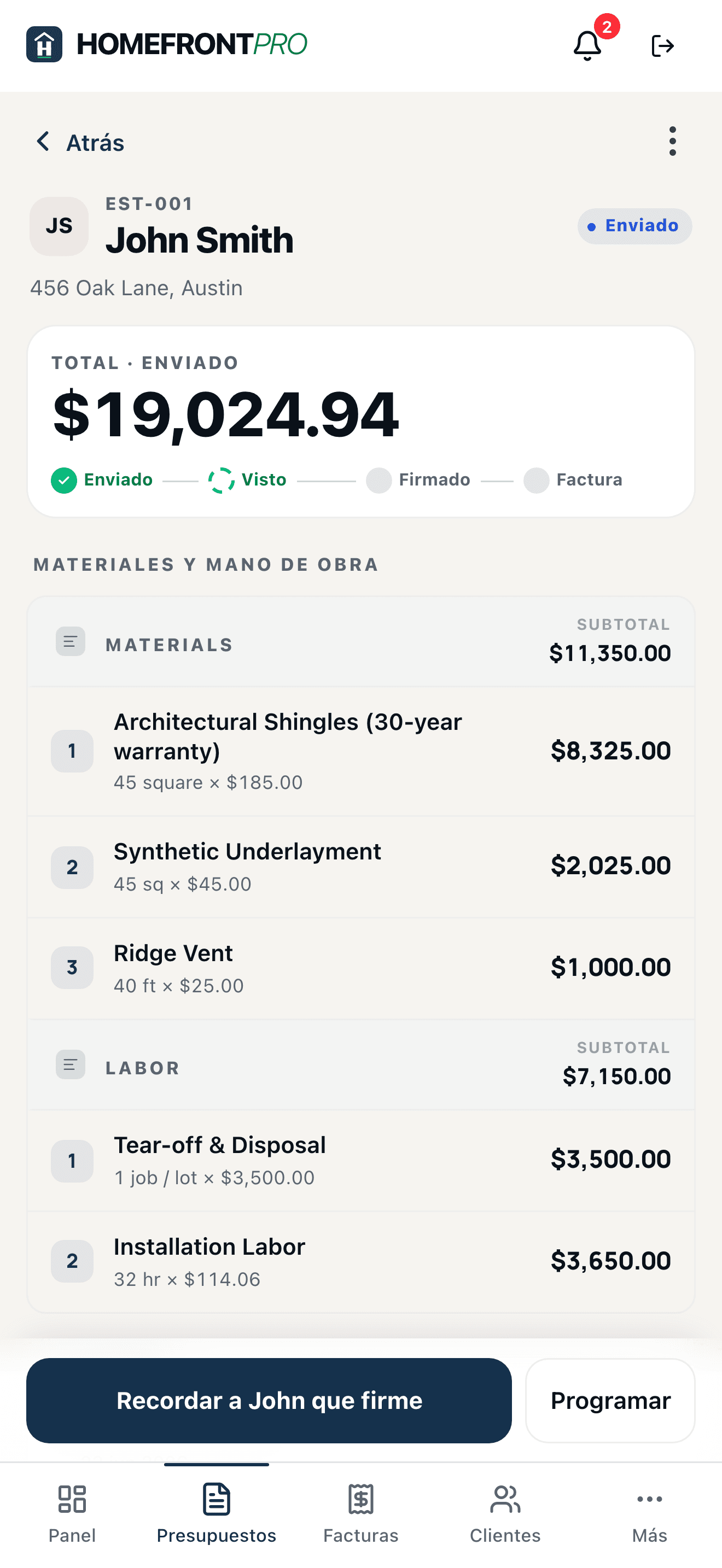 Signed estimate
